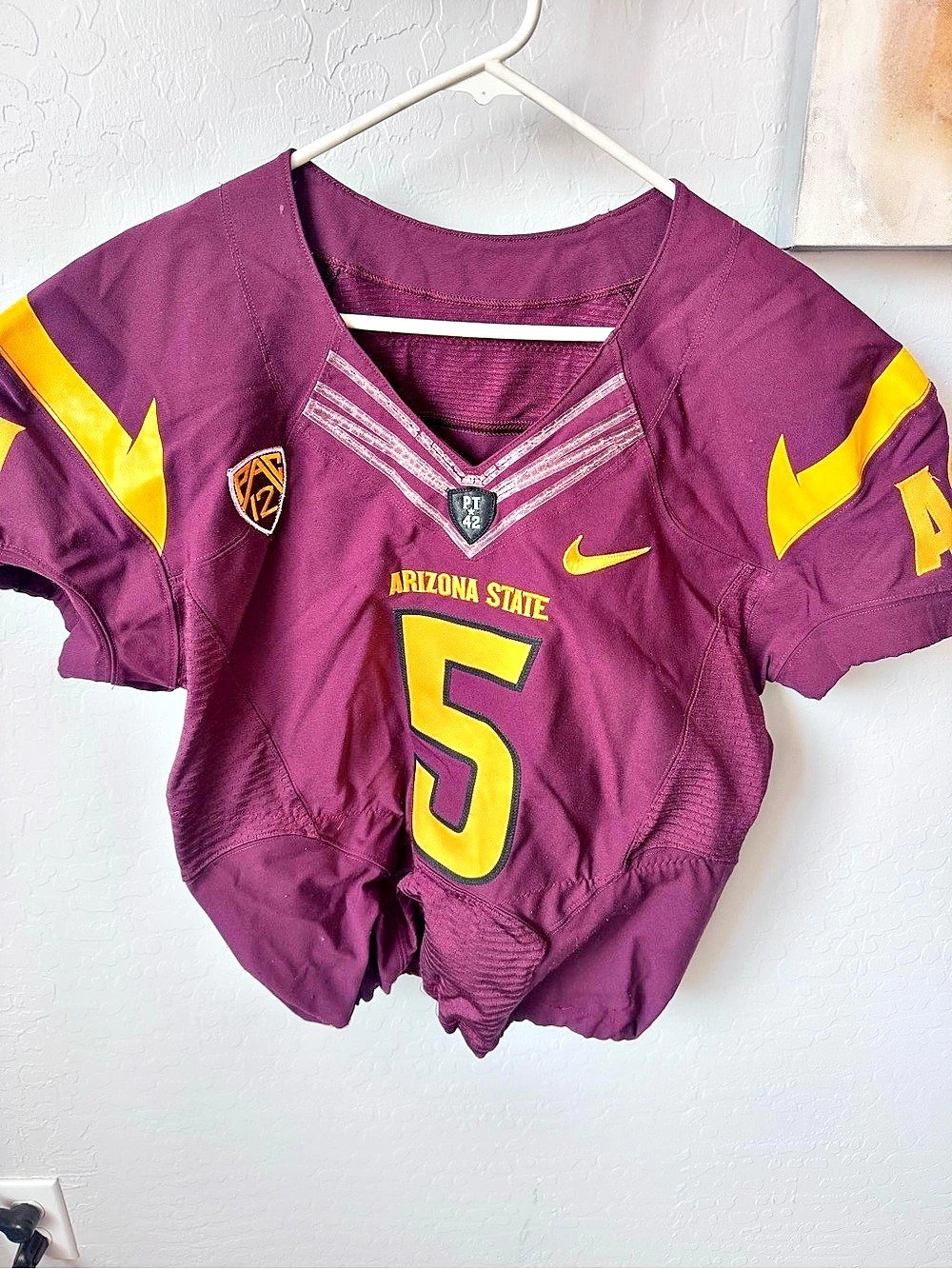 Game worn Nike Arizona State Adams #5 jersey Purple & Yellow Size 42